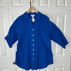 Soft Surroundings 100% Cotton Royal Blue Button Down Tunic Feminine & Flattering